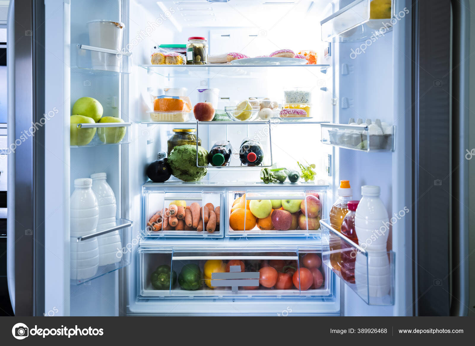 Open Refrigerator Fridge Door Food Stock Photo by ©AndreyPopov 389926468